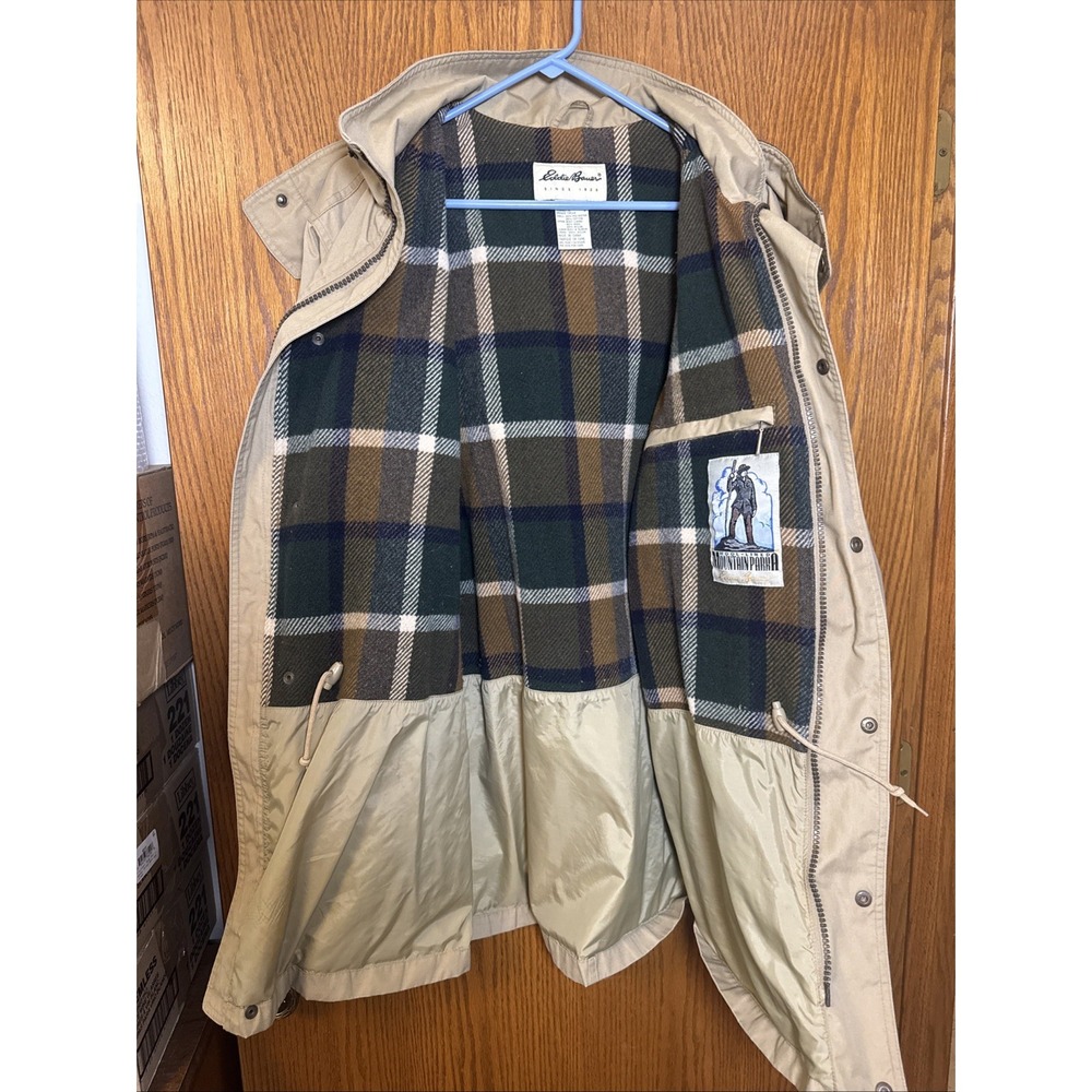 Vintage Eddie Bauer Mens Large Tall Brown Wool Lined Mountain Parka Detach Hood